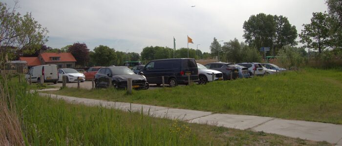 drukte op het parkeerterrein vanwege de roodkopklauwier
